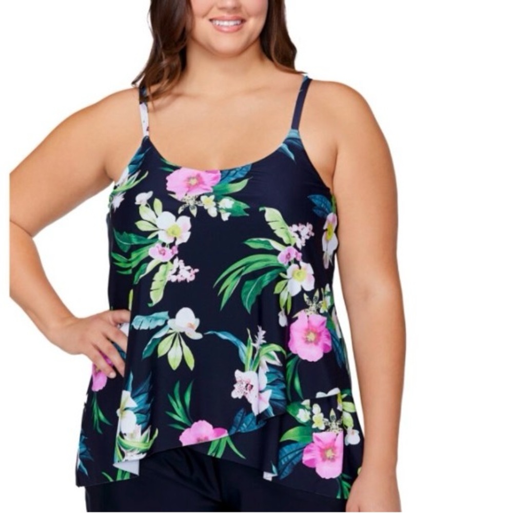 Island Escape Plus Size Cape Town Underwire Tankini Top Multicolor Size 22W